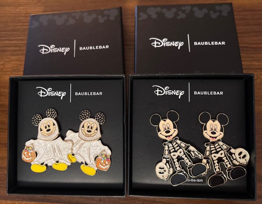 NIB Set 2 BaubleBar Disney Mickey Mouse Halloween Earrings Ghost Skeleton New